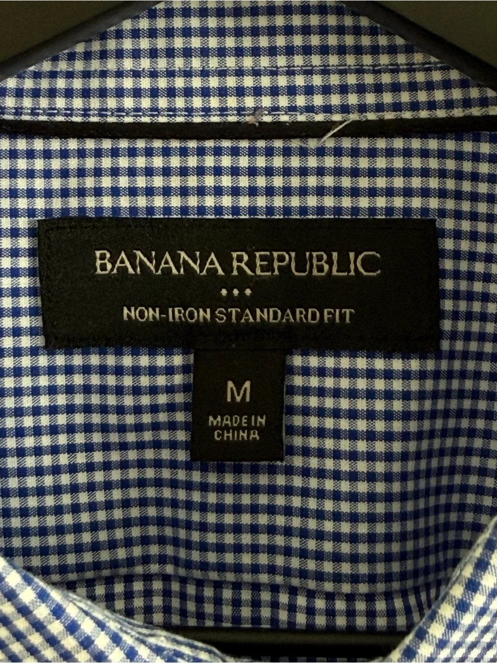 Banana Republic No-Iron Regular Fit Blue & White Check Mens Cotton Dress Shirt M